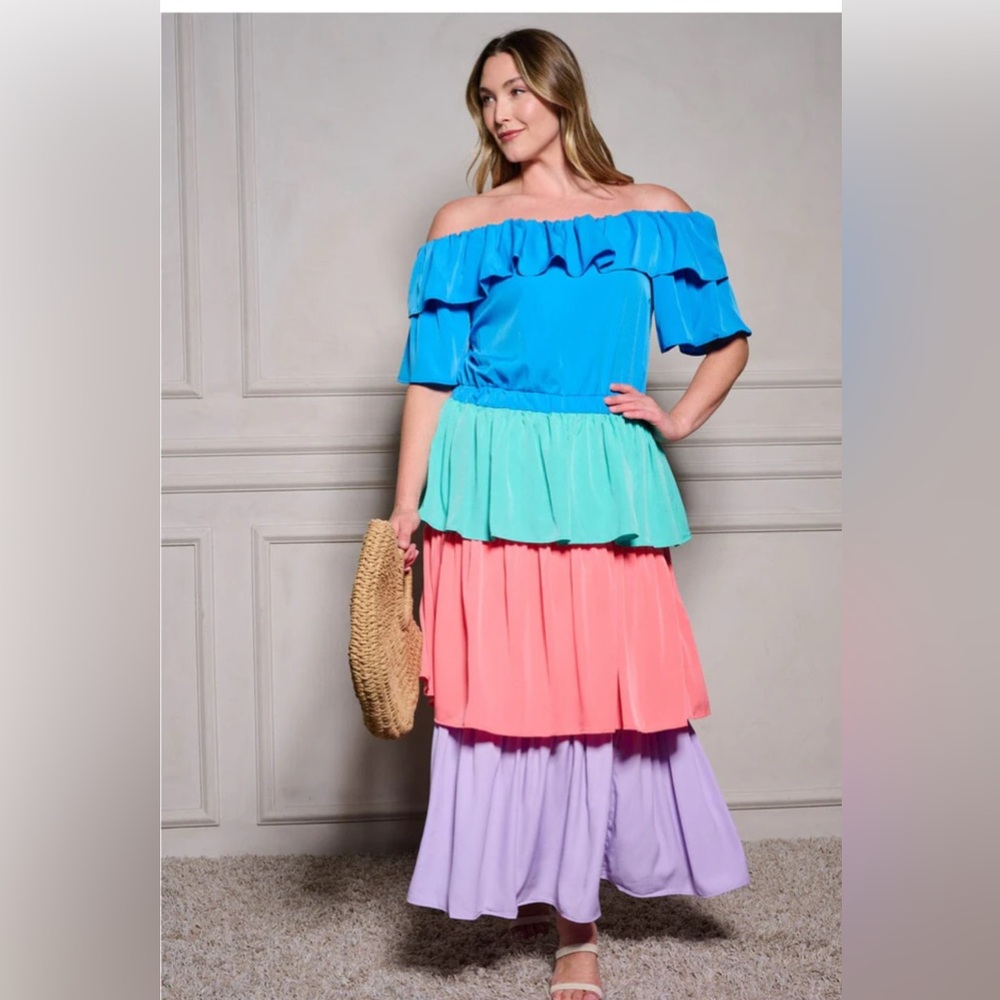 Colorblock ruffled maxi dress ILLORD brand 3x
